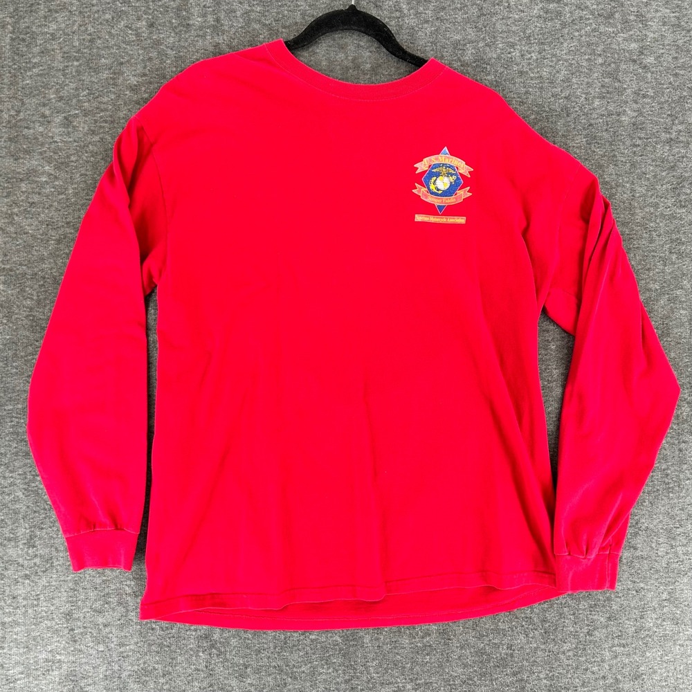 Vintage Mens Red US Marines Veterans Motorcycle Association LS Shirt XL Hanes